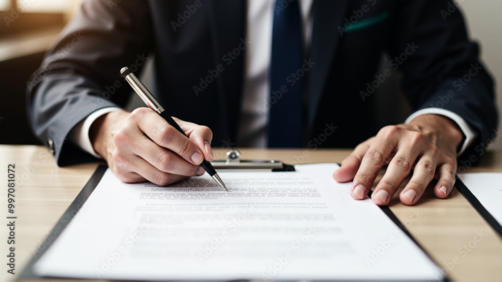 Businessman Signing a Contract with Pen on Paper Businessman Signing a Contract with Pen on Paper