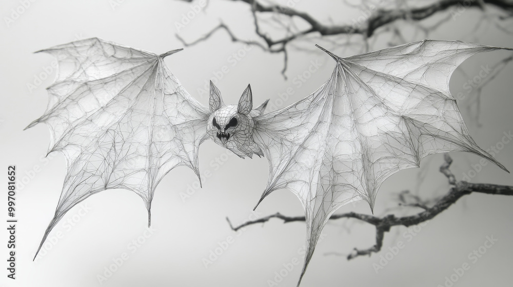 Naklejka premium Wireframe bat flying through a branch