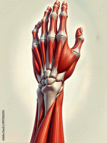 Detailed anatomical illustration of wrist muscles and bones
