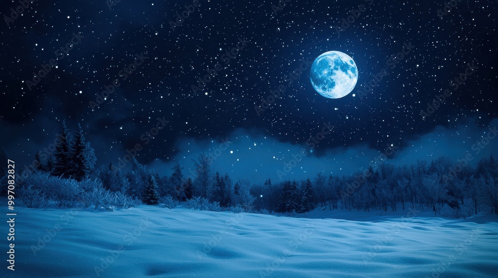 A dark winter night sky adorned with softly falling snowflakes, illuminated by a full moon. This scene creates a magical and serene winter landscape, perfect for seasonal backgrounds. A dark winter night sky adorned with softly falling snowflakes, illuminated by a full moon. This scene creates a magical and serene winter landscape, perfect for seasonal backgrounds.