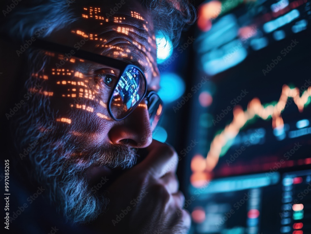 Focused Businessman Analyzing Stock Market Data Focused Businessman Analyzing Stock Market Data