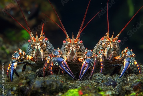 Crested lobsters form a family (Nephropidae, sometimes also Homaridae) from large marine crustaceans. They are important as animals, business, and food - generative ai photo