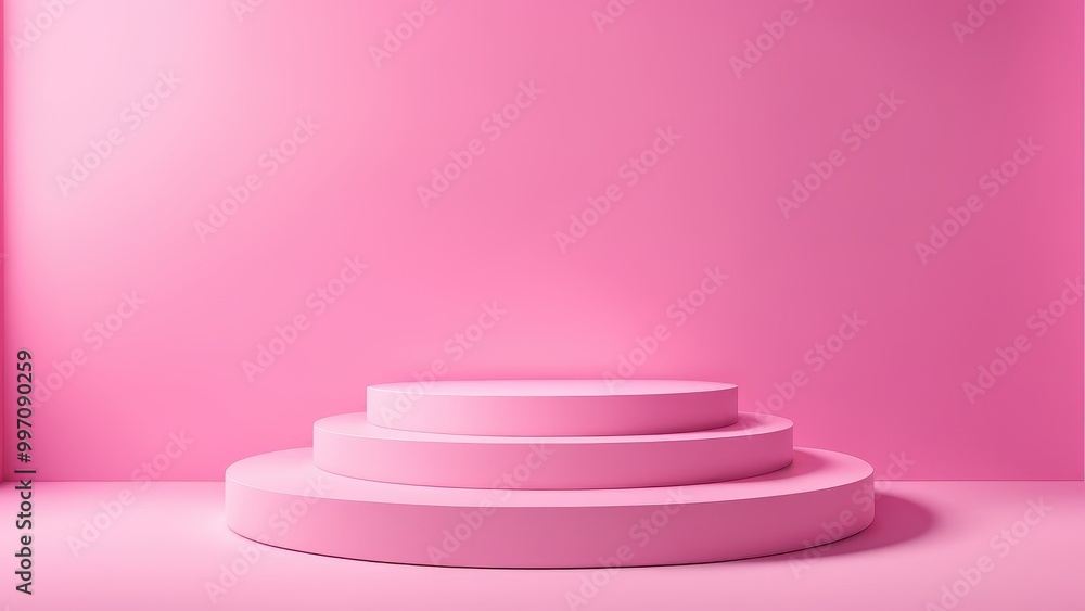 A minimalist pink backdrop featuring three circular platforms, ideal for displays or presentations. A minimalist pink backdrop featuring three circular platforms, ideal for displays or presentations.