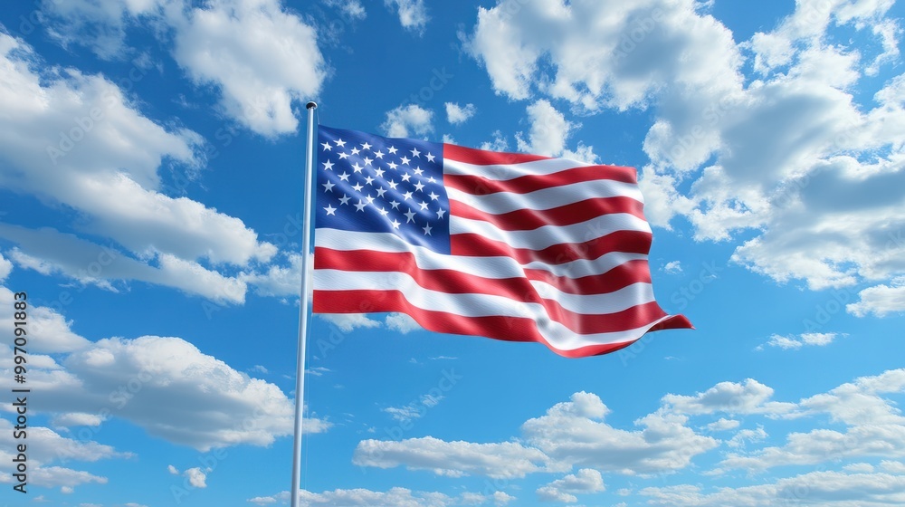 Obraz premium american flag, US American flag, american flag on sky memorial day, independence day, usa flag, labor day, american flag, united states flag, waving flag, texture, wallpaper, Ai