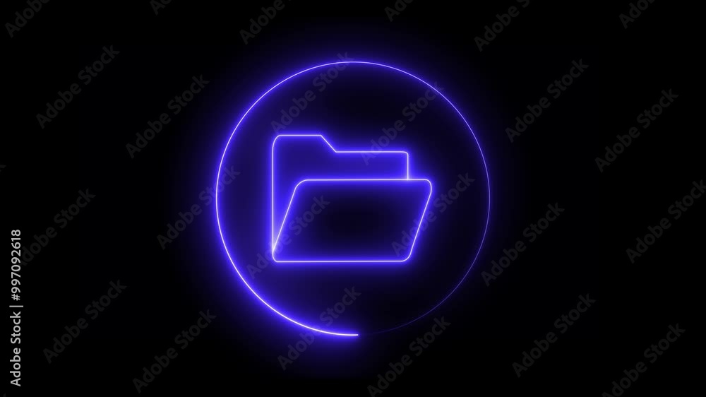 Neon glowing mobile device folder icon animated on black background. Animation of folder opening and closing. Computer file folder with documents. Outline neon folder icon set. Neon glowing mobile device folder icon animated on black background. Animation of folder opening and closing. Computer file folder with documents. Outline neon folder icon set.