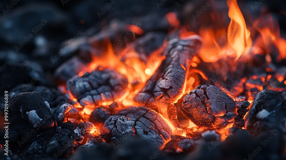 Fiery flames blazing, casting an incandescent glow on surroundings. Fiery flames blazing, casting an incandescent glow on surroundings.