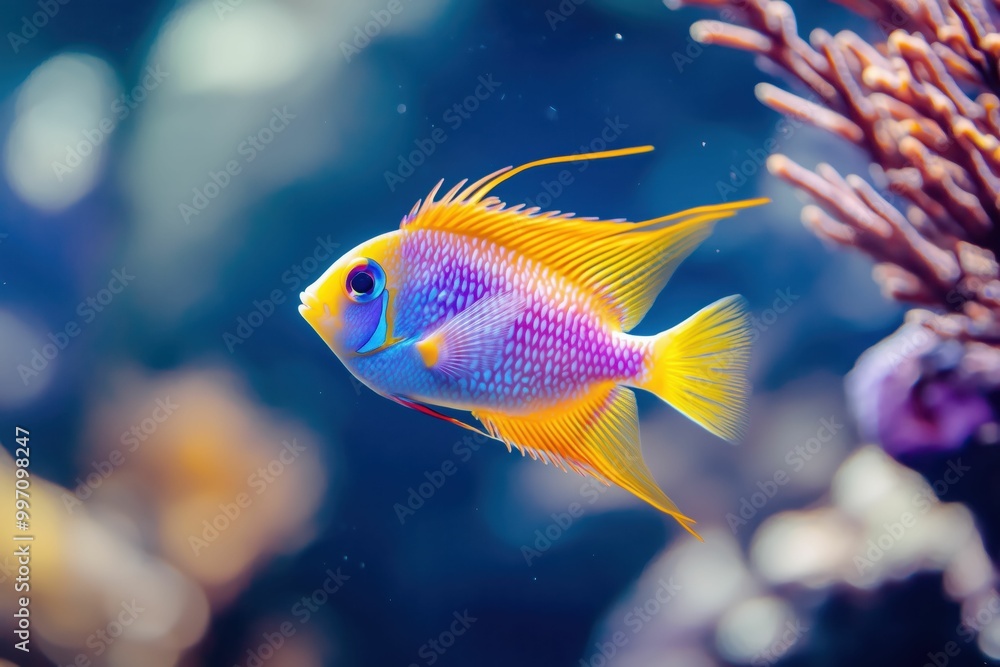Naklejka premium Vibrant Tropical Fish in Underwater Coral Reef