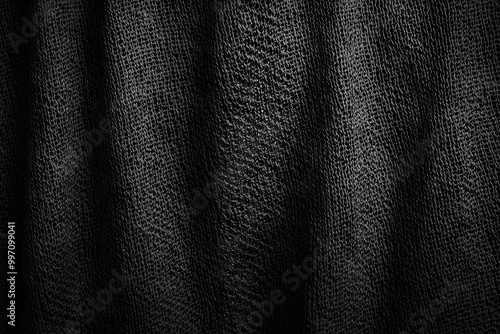 Textured background of black fabric. Material for dark clothing.