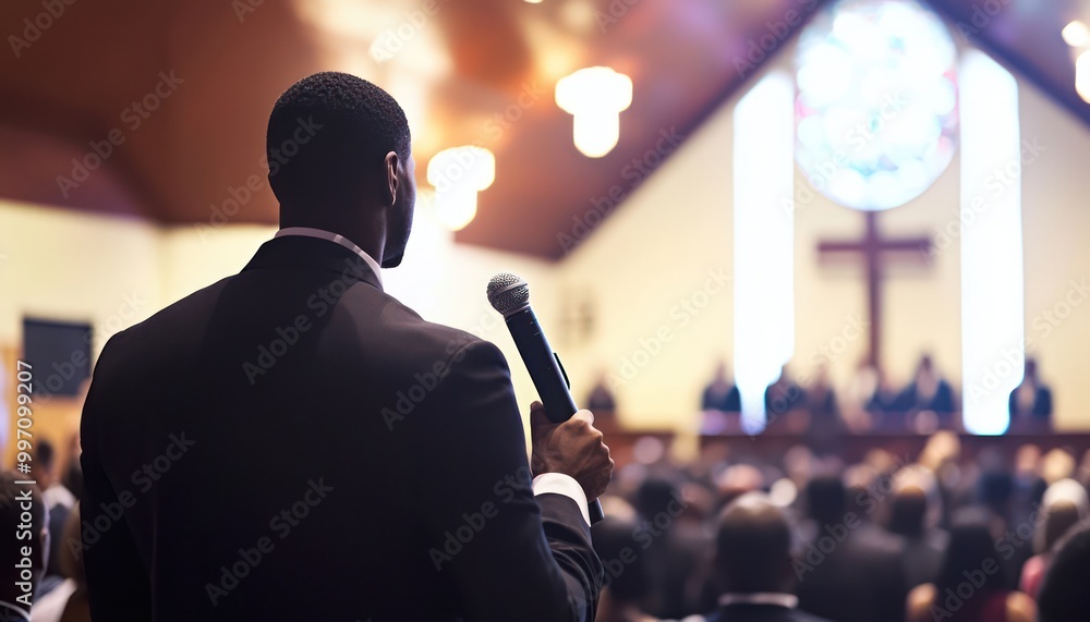A dynamic preacher delivering an impactful sermon to an engaged audience. A dynamic preacher delivering an impactful sermon to an engaged audience.