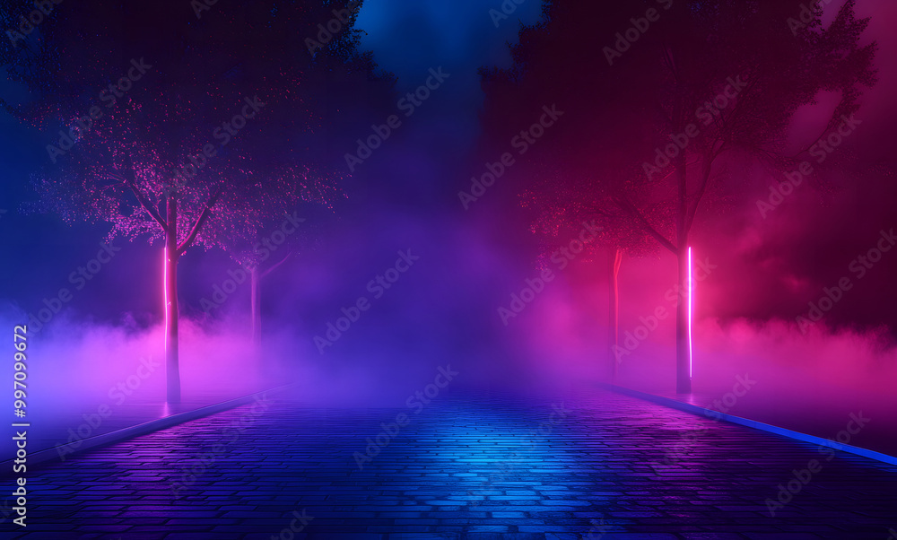 Fototapeta premium Neon Lights in Foggy Urban Nightscape Design