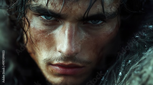 Intense Close-Up Portrait of a Man with Piercing Eyes