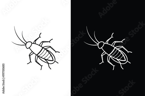 Cricket Insects And Bugs Black lineout Icons on white background.