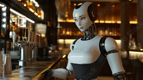 Portrait of a robot waitress in a bar. Generative AI