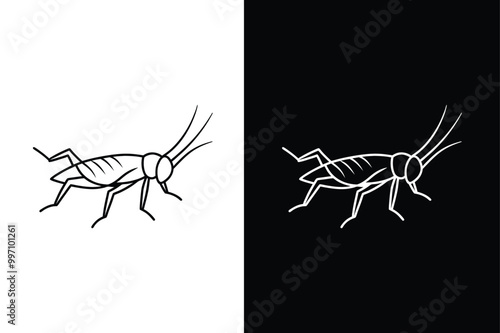 Cricket Insects And Bugs Black lineout Icons on white background.