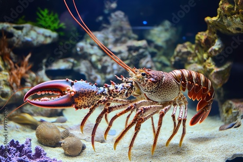 Crested lobsters form a family (Nephropidae, sometimes also Homaridae) from large marine crustaceans. They are important as animals, business, and food - generative ai photo