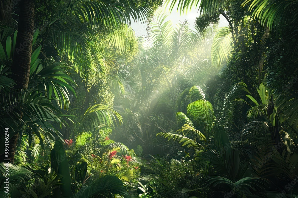 A lush jungle scene teems with vibrant green foliage, inviting exploration and adventure in the wild. A lush jungle scene teems with vibrant green foliage, inviting exploration and adventure in the wild.
