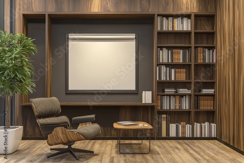 Wallpaper Mural Elegant Business Consulting Room with Stylish Furniture and Wooden Shelf Mockup Torontodigital.ca