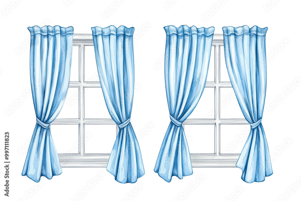Blue curtains with white window isolated on transparent background. Blue curtains with white window isolated on transparent background.