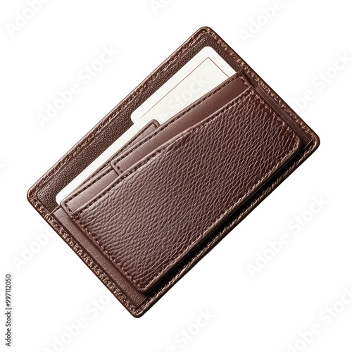 Brown leather wallet with cards isolated on transparent background. photo