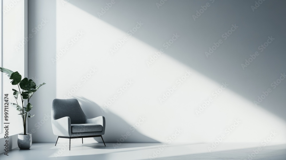 Modern Living Room Interior Design with Cozy Sofa and Empty Wall Mockup