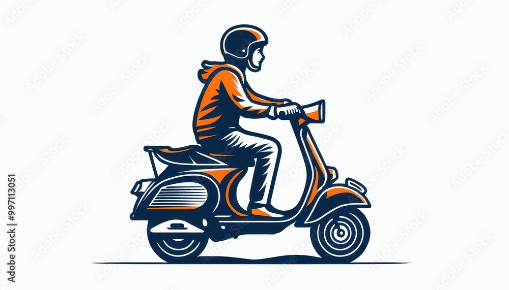A person riding a scooter, wearing a helmet and casual clothing. A person riding a scooter, wearing a helmet and casual clothing.