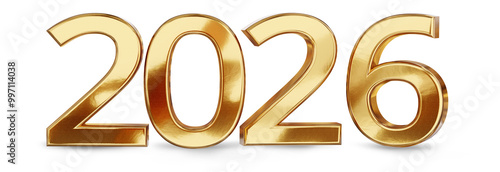 year 2026 golden symbol, 3d-illustration