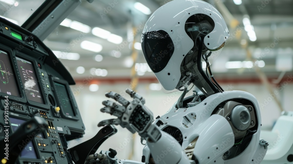 Fototapeta premium AI-powered robot analyzing data in a research facility