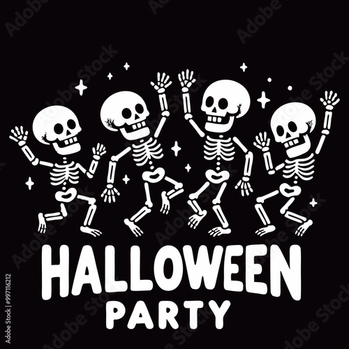 Halloween party background with skeletons dancing