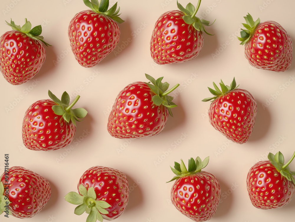Strawberries arranged on a beige background, top view. Strawberries arranged on a beige background, top view.