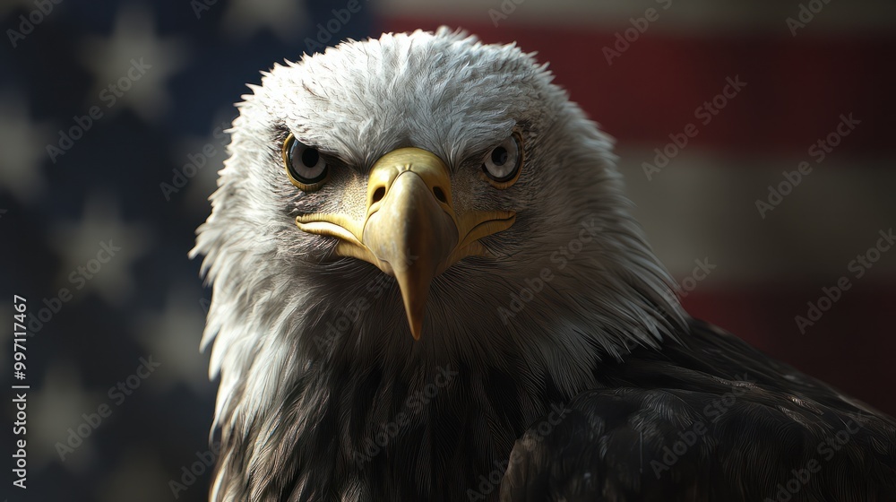Obraz premium Bald Eagle with America flag in background, Transparent background, Generative ai
