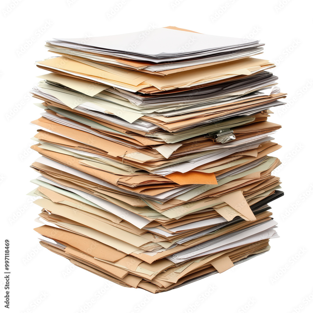 Stack of paperwork isolated on transparent background. Stack of paperwork isolated on transparent background.
