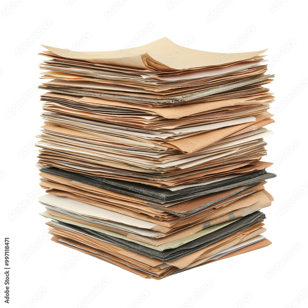 Stack of old papers isolated on transparent background. Stack of old papers isolated on transparent background.