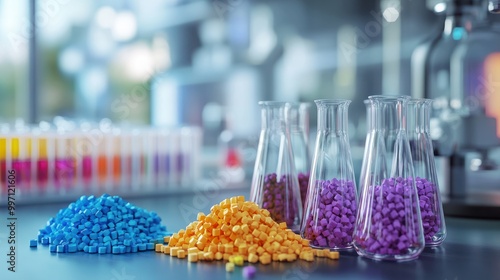 Obraz na płótnie several dyed plastic polymer granulates in laboratory