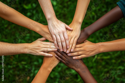 Mãos entrelaçadas em um gesto de união, celebrando a diversidade e a força da comunidade. A imagem transmite esperança, solidariedade e a beleza da conexão humana