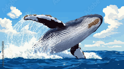 Giant Whale Jumping with Huge Splashes in Ocean