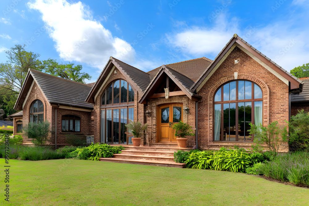 Victorian mansion with a classical architectural style. suburban home with an attached garage. Victorian mansion with a classical architectural style. suburban home with an attached garage.