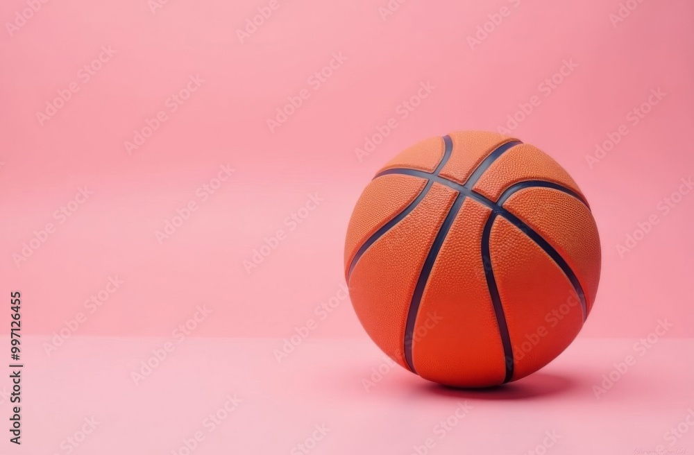 basketball ball on a pink plain background with space for text. basketball ball on a pink plain background with space for text.