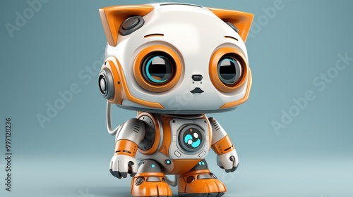 Cute robotic cat character in a futuristic design