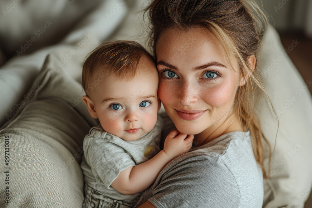 Newborn baby and mother smiling at the camera. Happy young woman holding a newborn. Newborn baby and mother smiling at the camera. Happy young woman holding a newborn.