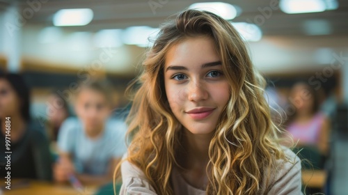 Wallpaper Mural Beautiful young woman student, showcasing confidence and intellect, in a university classroom, prepared for her studies Torontodigital.ca