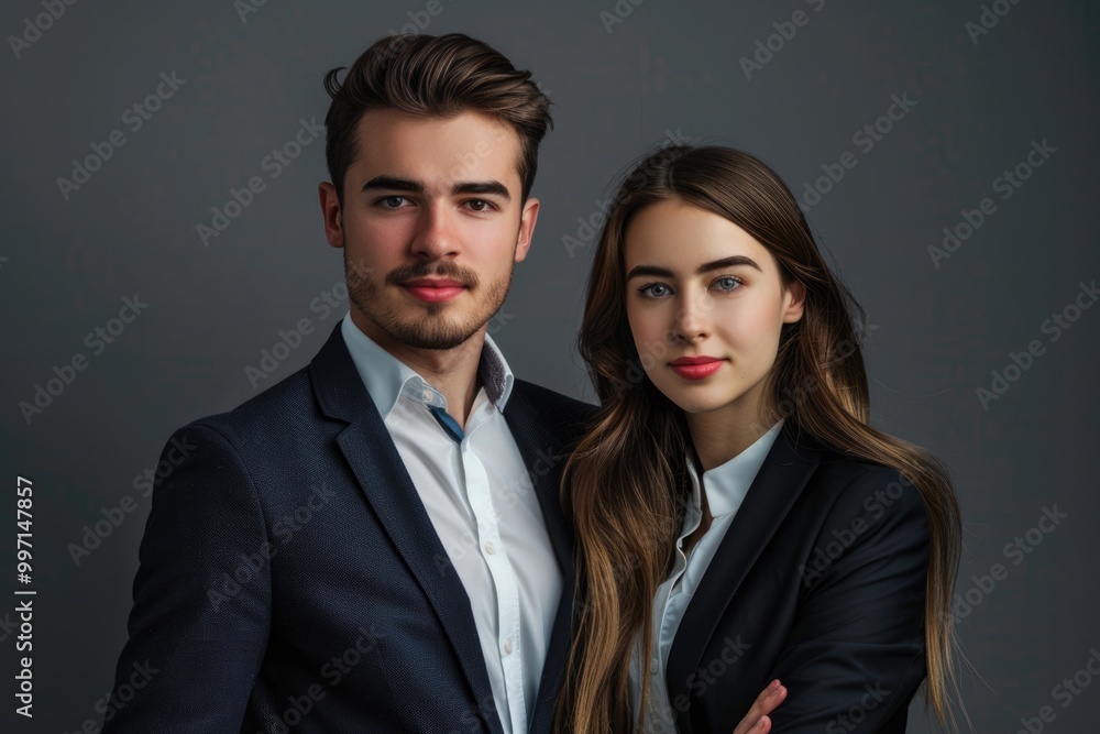 Business partners posing together and smiling for camera. Business partners posing together and smiling for camera.