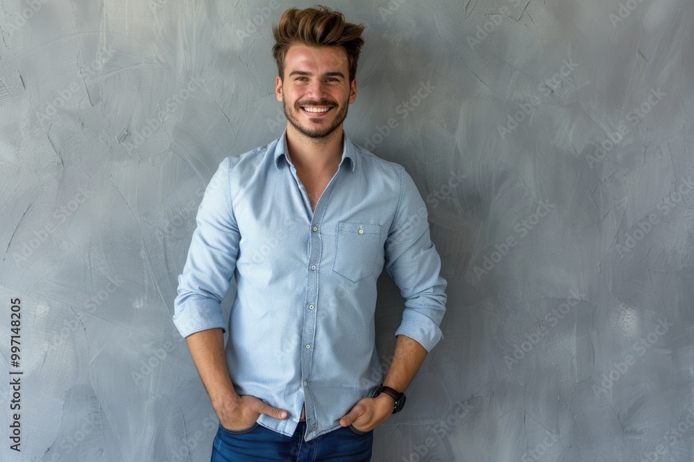 Confident young entrepreneur in blue collar shirt. Confident young entrepreneur in blue collar shirt.