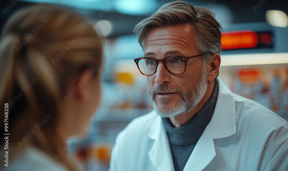 A pharmacist in a modern pharmacy. Generative AI A pharmacist in a modern pharmacy. Generative AI