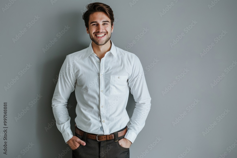 Fototapeta premium Happy man in formal attire smiling at camera.