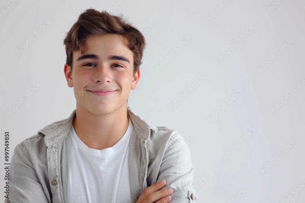 Confident friendly young man in casual attire smiling. Confident friendly young man in casual attire smiling.