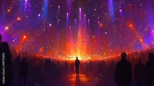 Wallpaper Mural A lone figure stands in awe at an epic concert under dazzling lights, as colorful beams and stars fill the sky. Immersive event experience concept. Torontodigital.ca