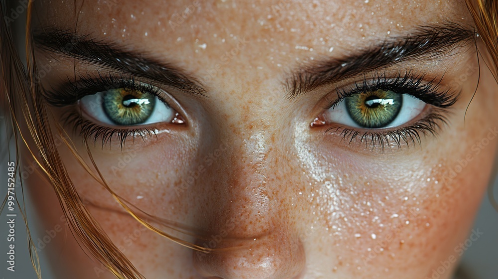 Close Up Portrait of Woman with Green Eyes and Freckles Close Up Portrait of Woman with Green Eyes and Freckles