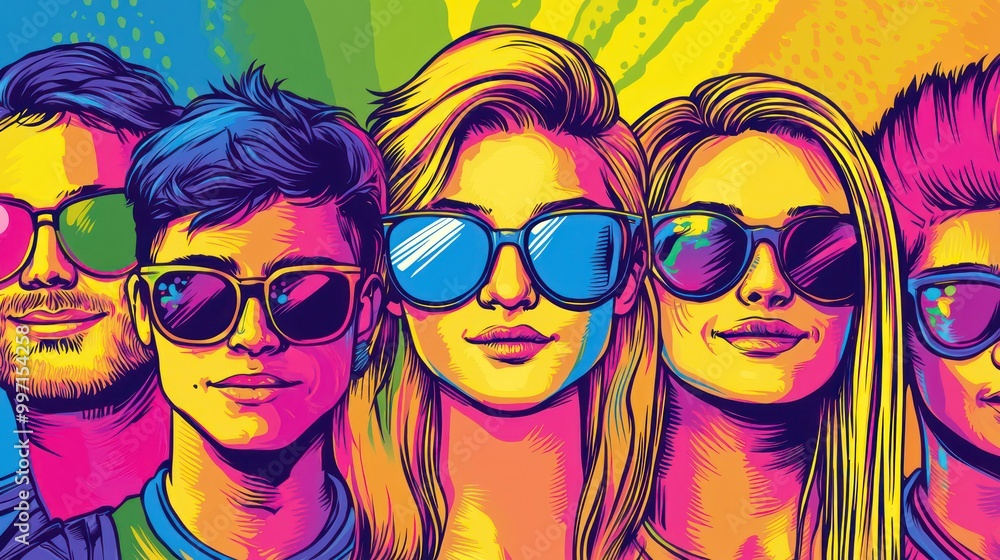 Pop art illustration depicting pride day with a colorful assembly of diverse individuals representing the LGBT community. Pop art illustration depicting pride day with a colorful assembly of diverse individuals representing the LGBT community.
