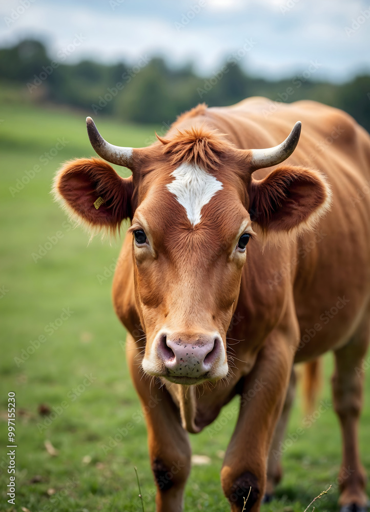 cow bull brown cattle with horns, in a field farm cow bull brown cattle with horns, in a field farm