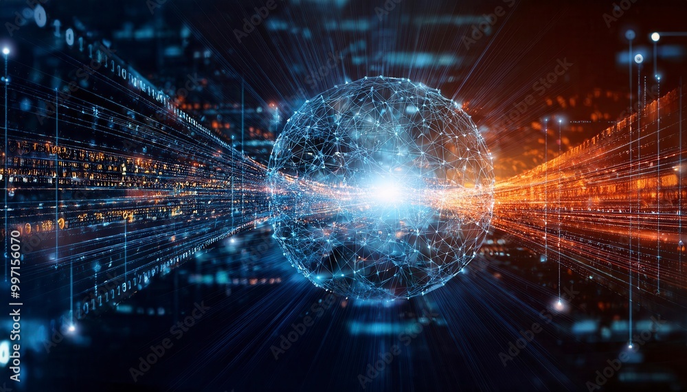 Cloud and edge computing technology data transfer concept. A large cloud icon is in the center. Generated image Cloud and edge computing technology data transfer concept. A large cloud icon is in the center. Generated image